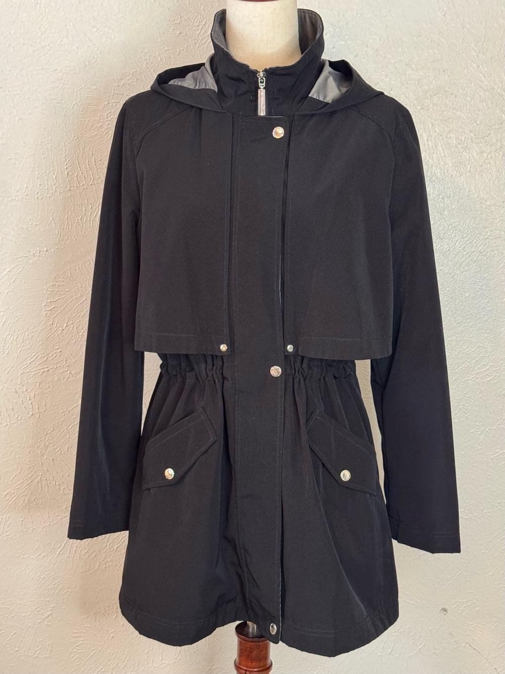 Nautica Dark Blue Hooded All Weather Coat with Cinch Waist M